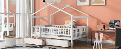 Full Size House Bed With 2 Drawers - White