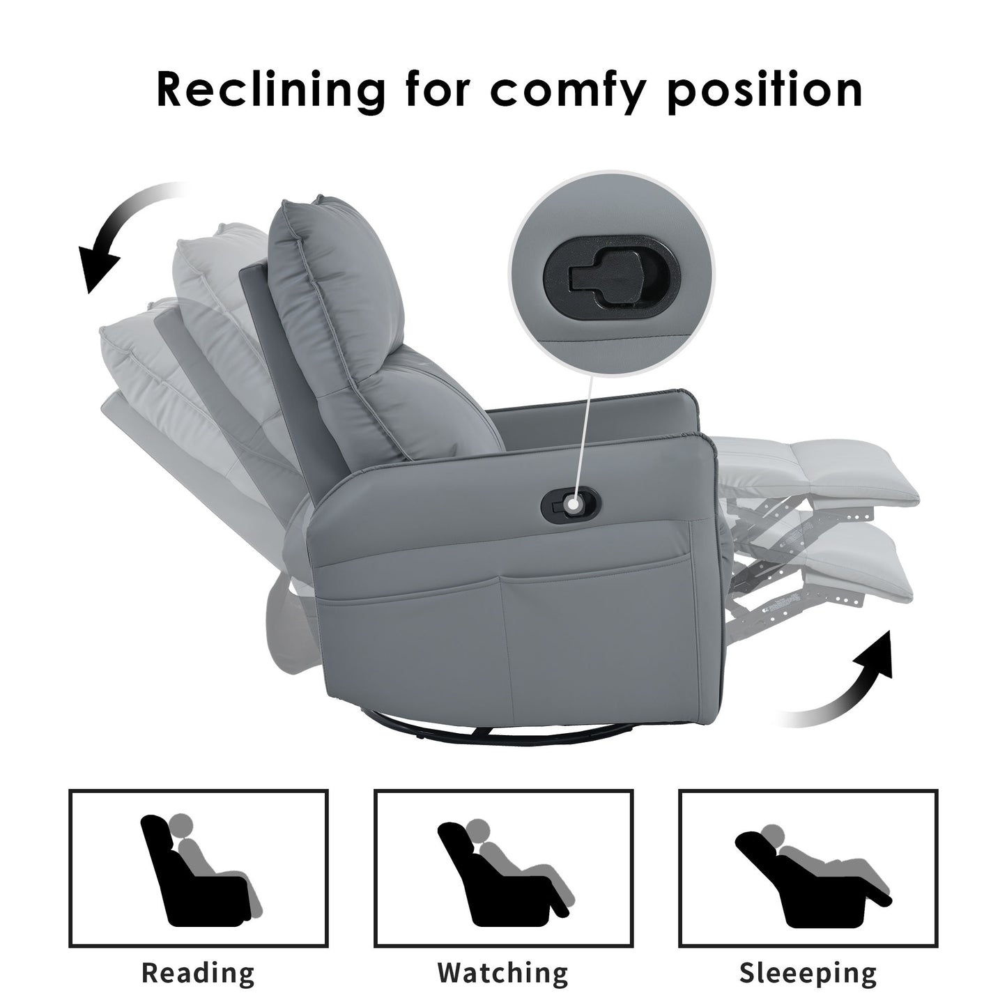 Rocker Recliner Chair, 360ÔøΩÔøΩ Swivel Nursery Rocking Chair, Glider Chair, Modern Small Rocking Swivel Recliner Chair For Bedroom, Living Room Chair Home Theater Seat, Side Pocket - Blue Gray