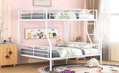 Full Long Over Queen Metal Bunk Bed - White