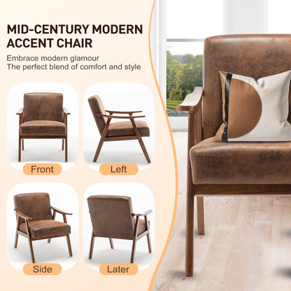 Mid Century Modern Wingback Accent Chair With Solid Wood Frame And Extra Thick Backrest - Lounge Chair For Living Room, Bedroom, Or Reading Room - Brown