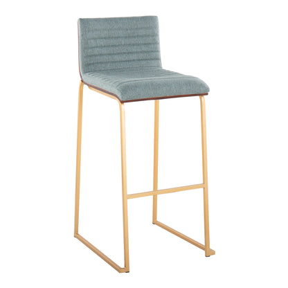 Mason Mara - Contemporary Fixed Height Barstool (Set of 2) - Gold / Walnut / Green