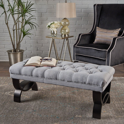 Hilton - Ottoman Bench With Classic Button Tufting - Light Gray