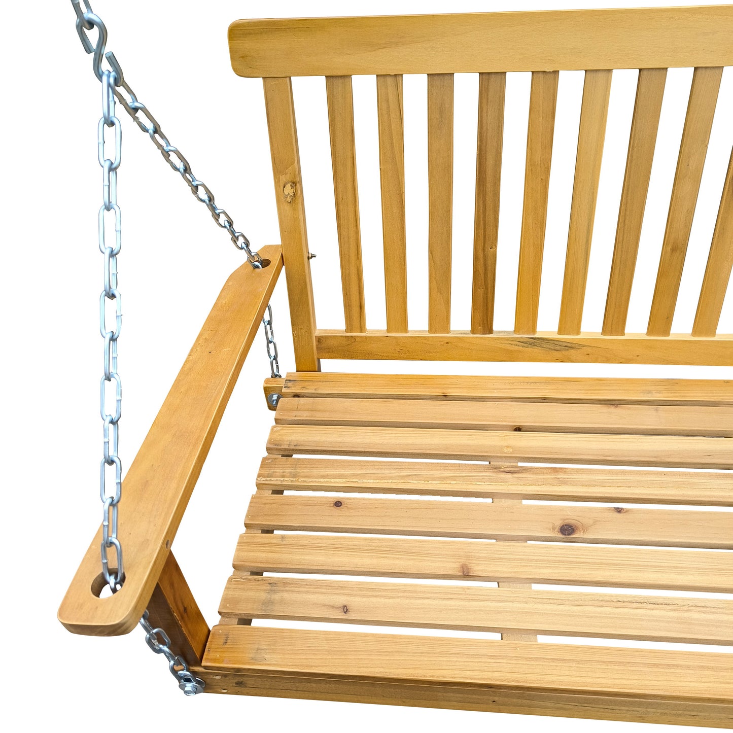 Front Porch Swing With Armrests For Outdoor Patio, Garden Yard, Backyard Or Sunroom - Teak