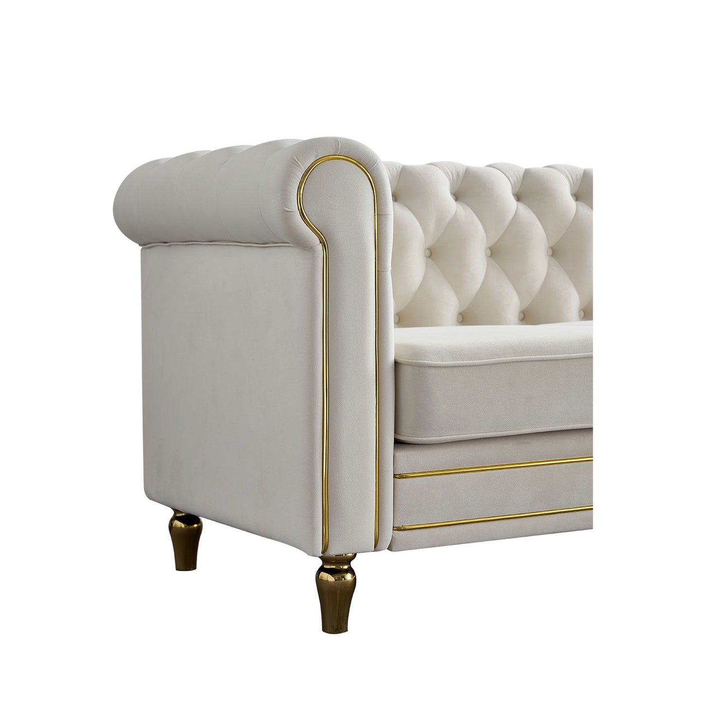 Chesterfield - Velvet Sofa 84.65" For Living Room - Beige