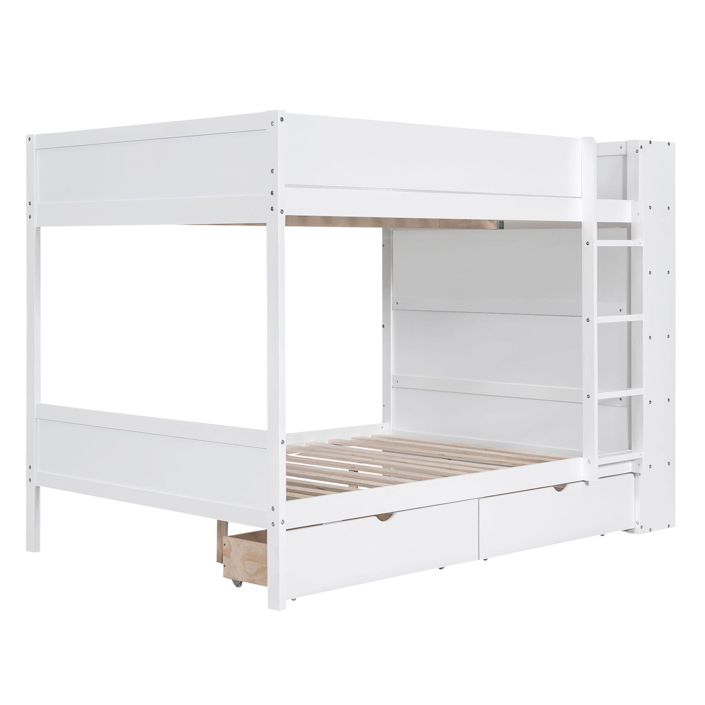 Full Over Full Bunk Bed With 2 Drawers And Multi-Layer Cabinet - White