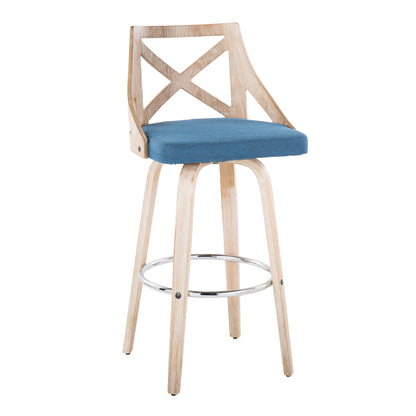 Charlotte - Farmhouse Fixed Height Counter Stool With Swivel And Round Footrest (Set of 2) - Blue / White Washed