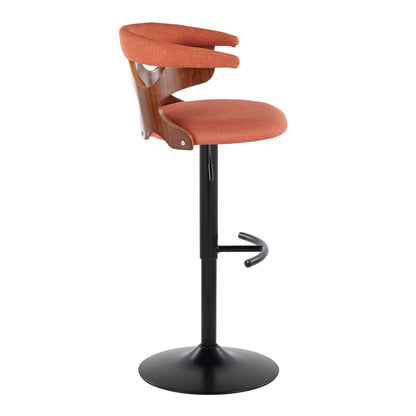 Gardenia - Contemporary Adjustable Barstool With Swivel With Rounded T Footrest (Set of 2) - Black / Walnut / Orange