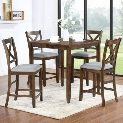 5 Piece Dining Table Set, Wooden Dining Square Table Set For 4, Counter Height Kitchen Table Set With Square Table And 4 Upholstered Chairs For Small Space - Walnut