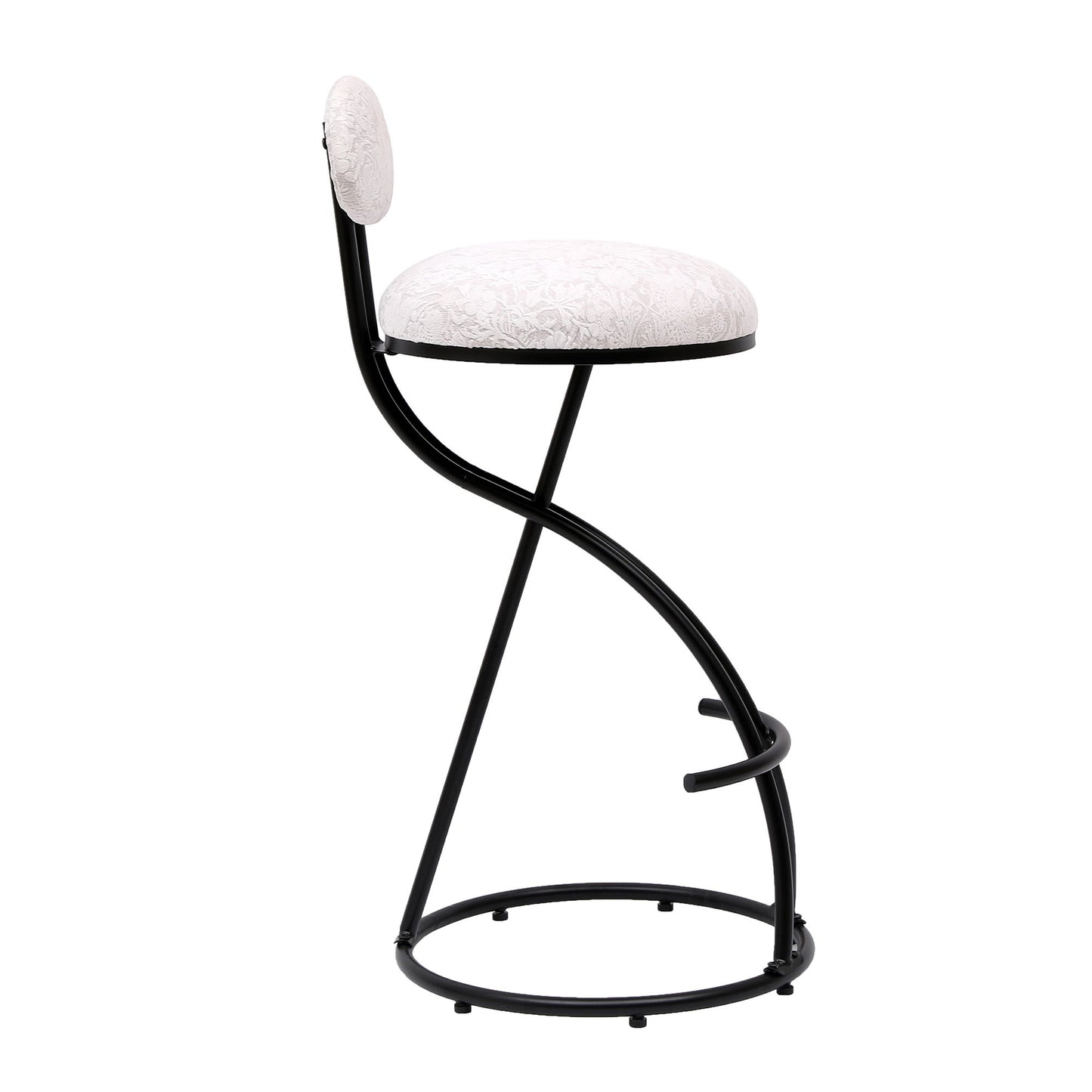 Round Print Bar Stools (Set of 2) Metal Upholstered Chairs For Kitchen Island & Dining Rooms - Black & White Print
