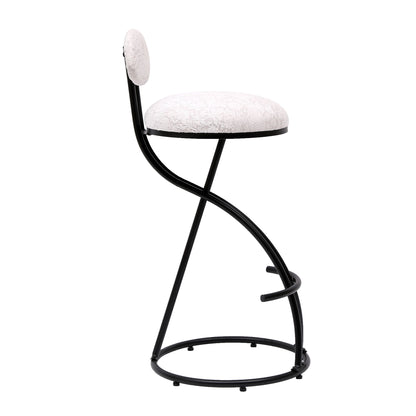 Round Print Bar Stools (Set of 2) Metal Upholstered Chairs For Kitchen Island & Dining Rooms - Black & White Print