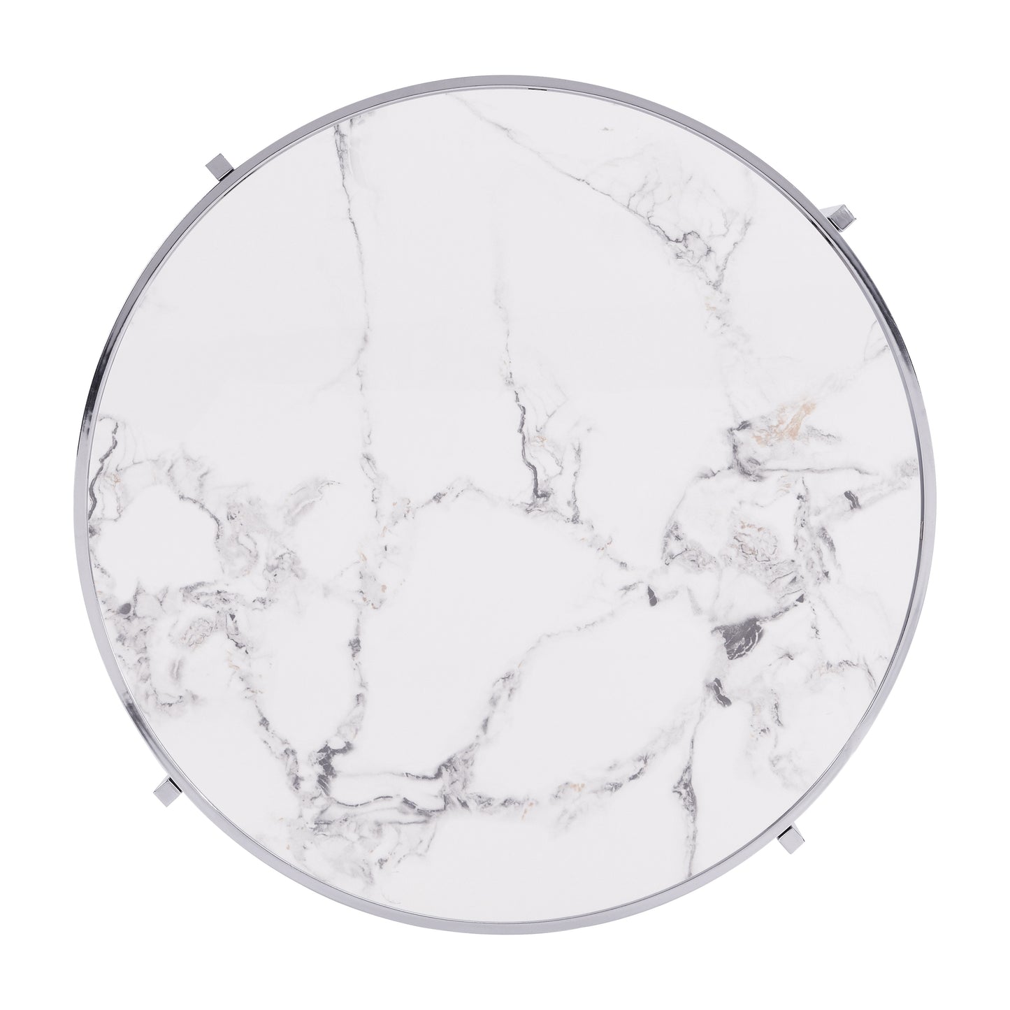 32.48'' Chrome Round Coffee Table With Sintered Stone Top & Sturdy Metal Frame, Modern Coffee Table For Living Room - Silver