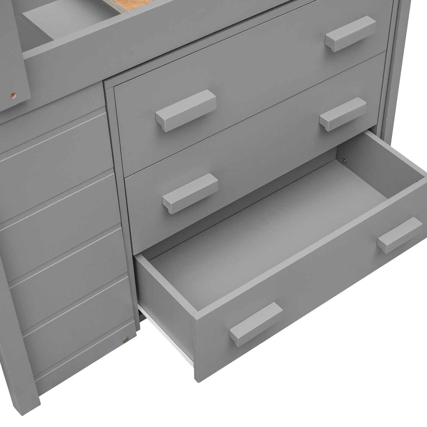 Twin Size Loft Bed With Cabinet And Shelf - Gray