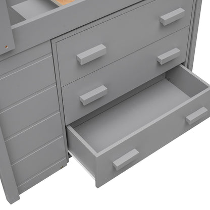Twin Size Loft Bed With Cabinet And Shelf - Gray
