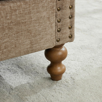 Upholstered Chaise Lounge Indoor With Nailheads, Sleeper Sofa Couch With 4 Throw Pillows & 2 Bolsters, Daybed With Rubberwood Legs - Taupe