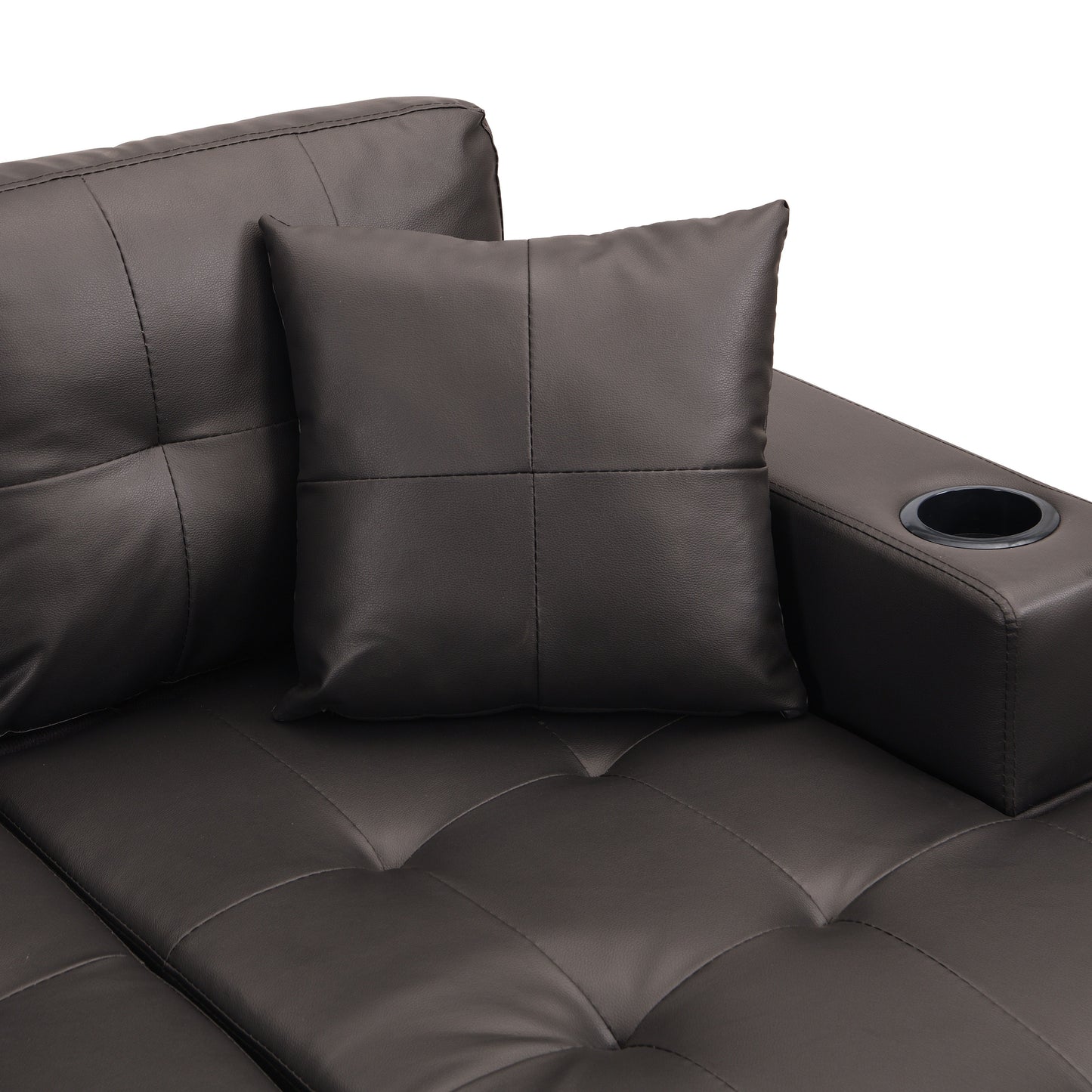 Modern Sectional Sofa Set With L Shape Chaise Lounge And Cup Holder - Chocolate Brown