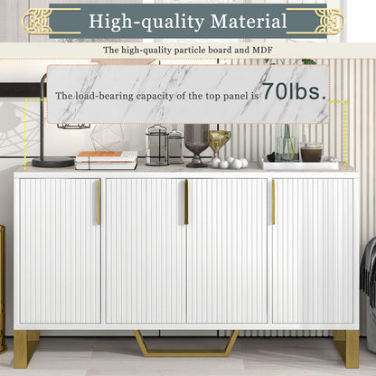 Modern Sideboard With Four Doors, Metal Handles & Legs And Adjustable Shelves Kitchen Cabinet - White