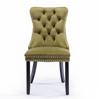 Nikki - Modern, High-End Tufted Solid Wood Contemporary Velvet Upholstered Dining Chair With Wood Legs Nailhead Trim (Set of 2) - Olive Green