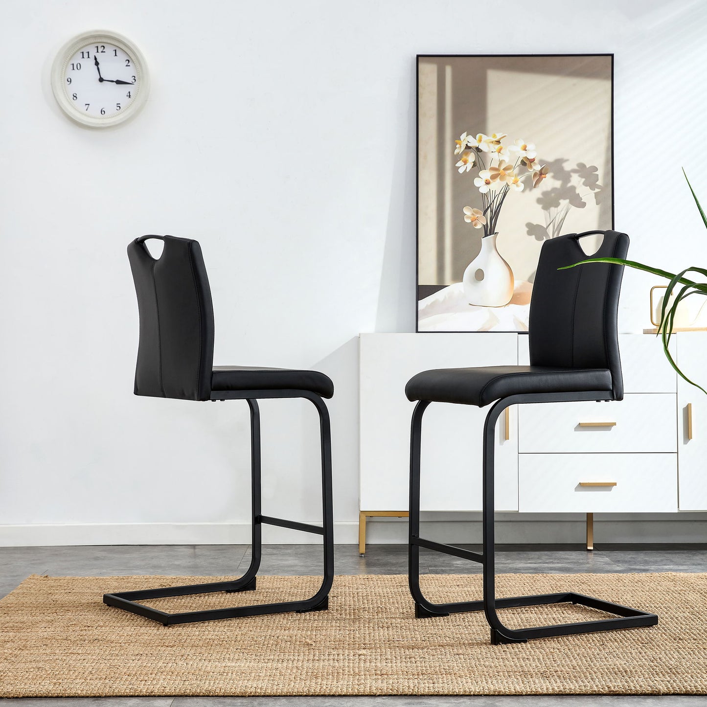 Chair Barstool Dining Counter Height Chair (Set of 2) - Black