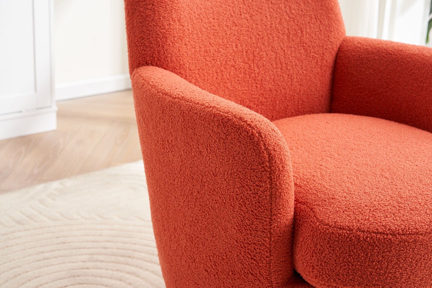 Teddy Swivel Barrel Chair, Swivel Accent Chairs Armchair For Living Room, Reading Chairs For Bedroom Comfy, Round Barrel Chairs With Gold Stainless Steel Base - Orange