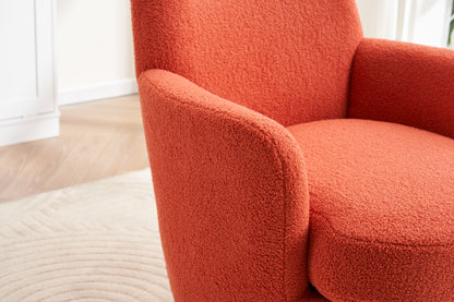 Teddy Swivel Barrel Chair, Swivel Accent Chairs Armchair For Living Room, Reading Chairs For Bedroom Comfy, Round Barrel Chairs With Gold Stainless Steel Base - Orange