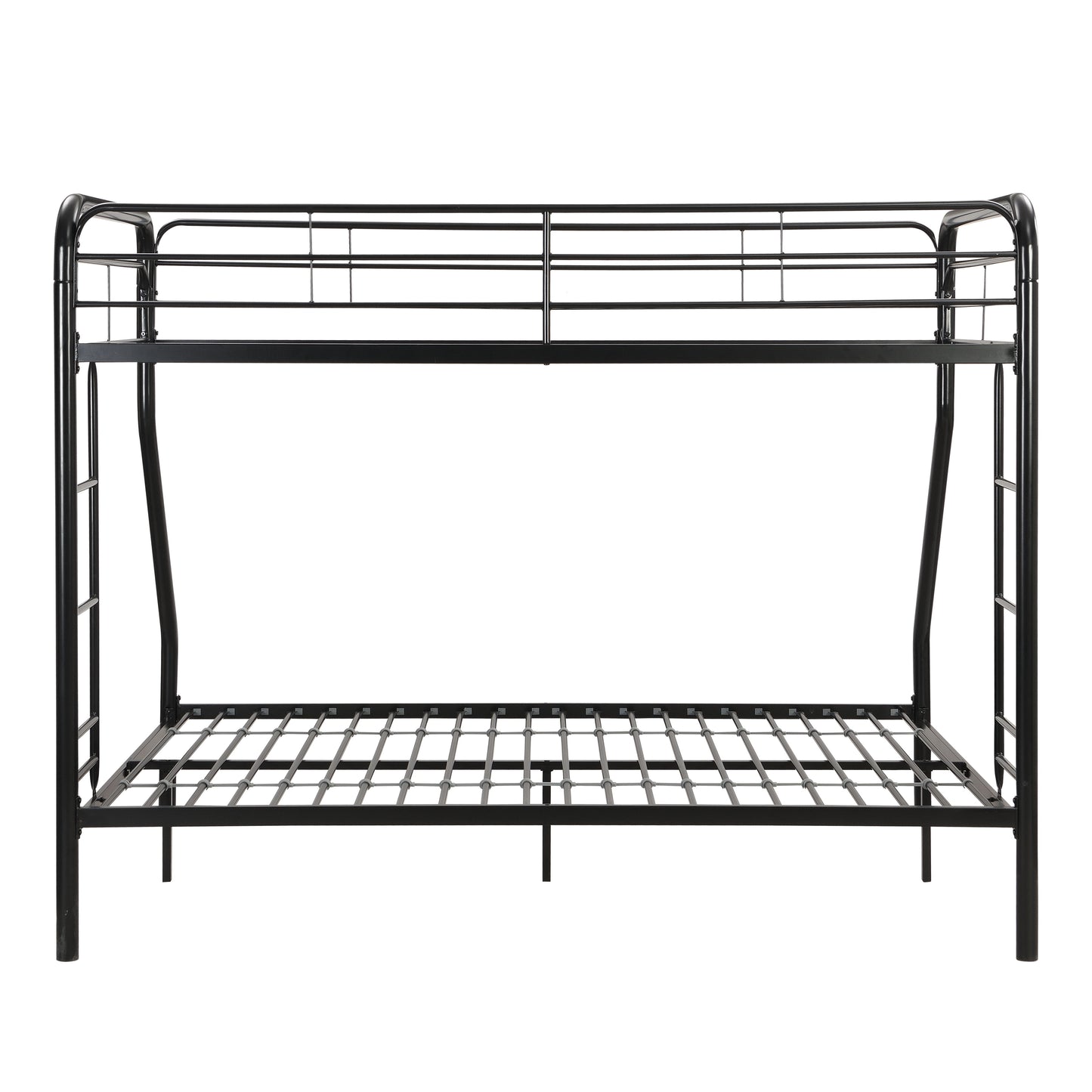 Modern Twin Over Full Metal Bunk Bed With Trundle And Dual Side Ladder And Metal Design - Black / Brown