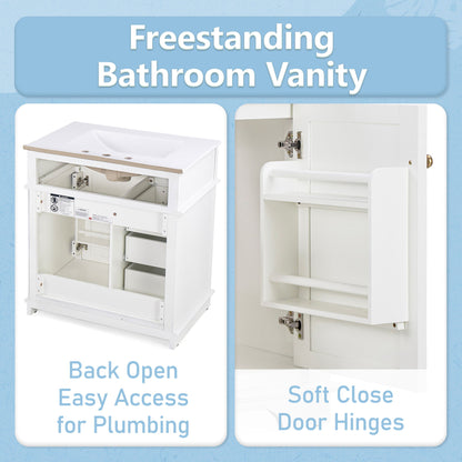 Freestanding 30" Bathroom Vanity With Sink, Soft Closing Door, Tip Out Drawer - White