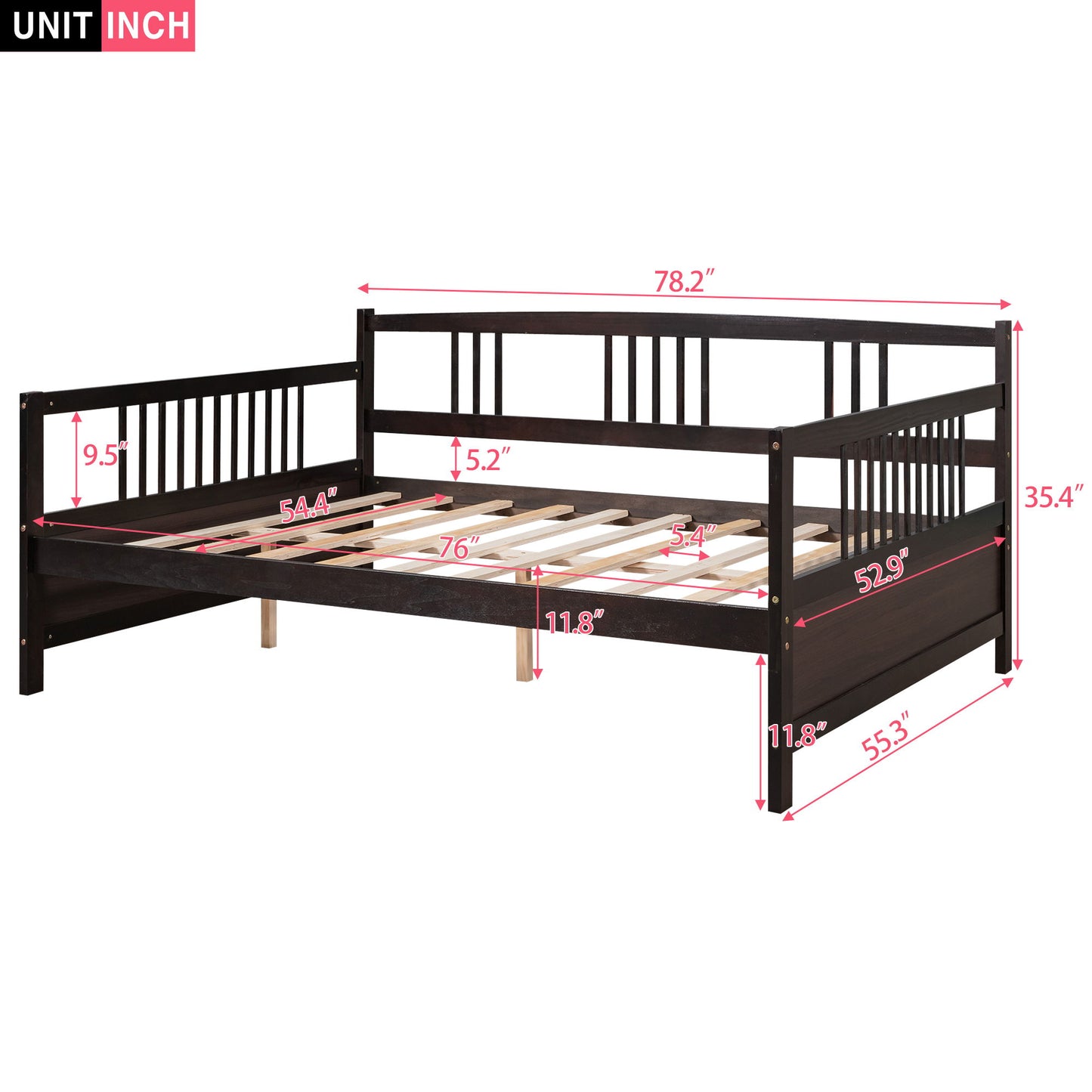 Full Size Daybed With Support Legs - Espresso