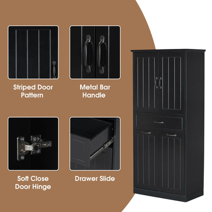 Stylish Bathroom Storage Cabinet With 2 Laundry Baskets And Drawer - Black