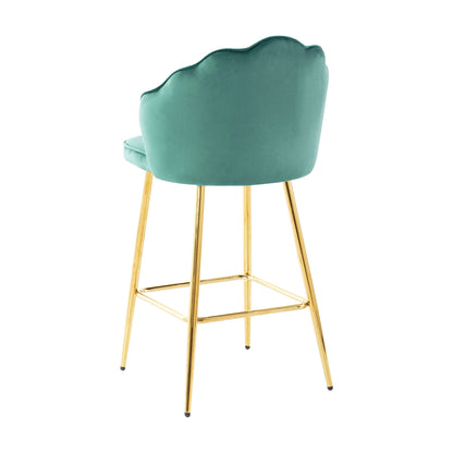Shell Shape Velvet Bar Chair With Gold Plated Metal Legs (Set of 2) - Green