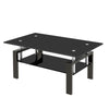 Tempered Black Glass Coffee Table, 2-Layers Tea Table - Black