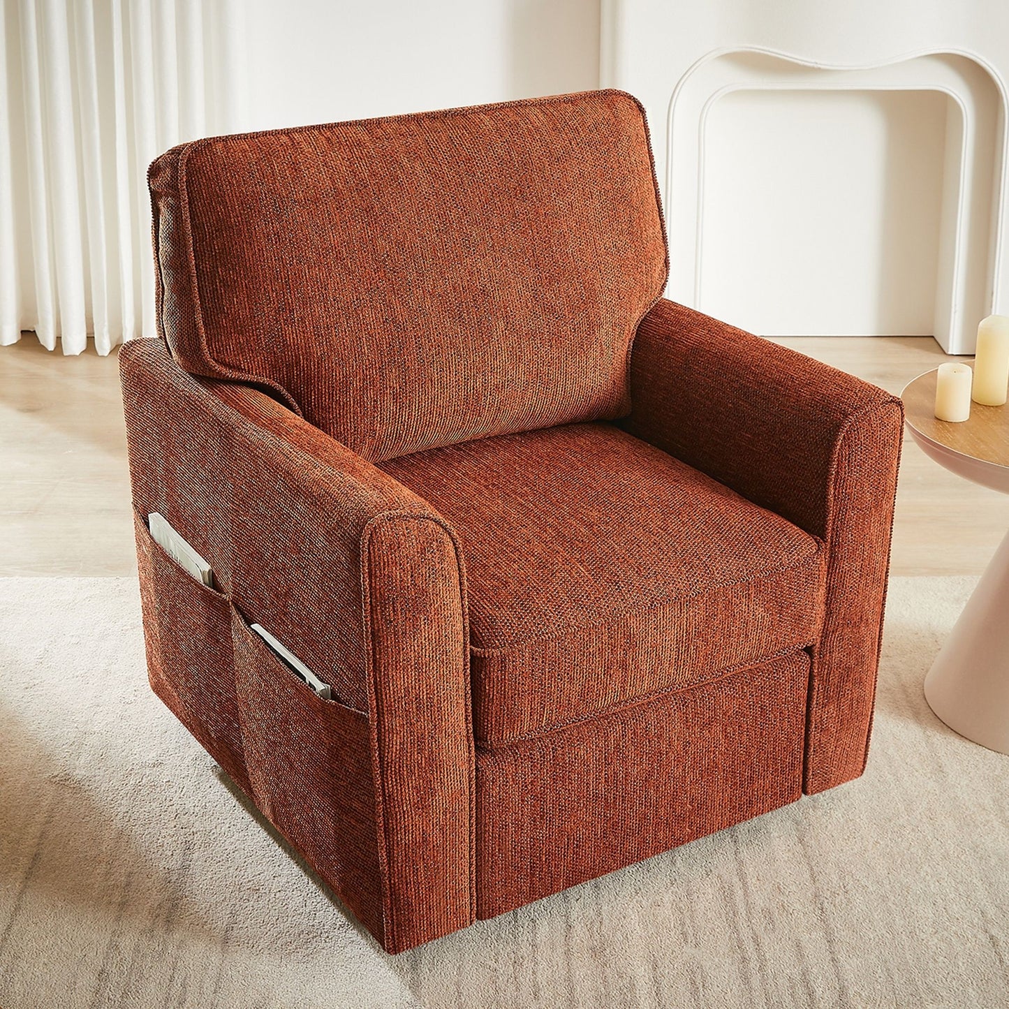 360 Degree Swivel Chair Accent Barrel Armchair With Side Pockets - Red