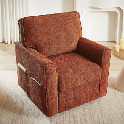 360 Degree Swivel Chair Accent Barrel Armchair With Side Pockets - Red