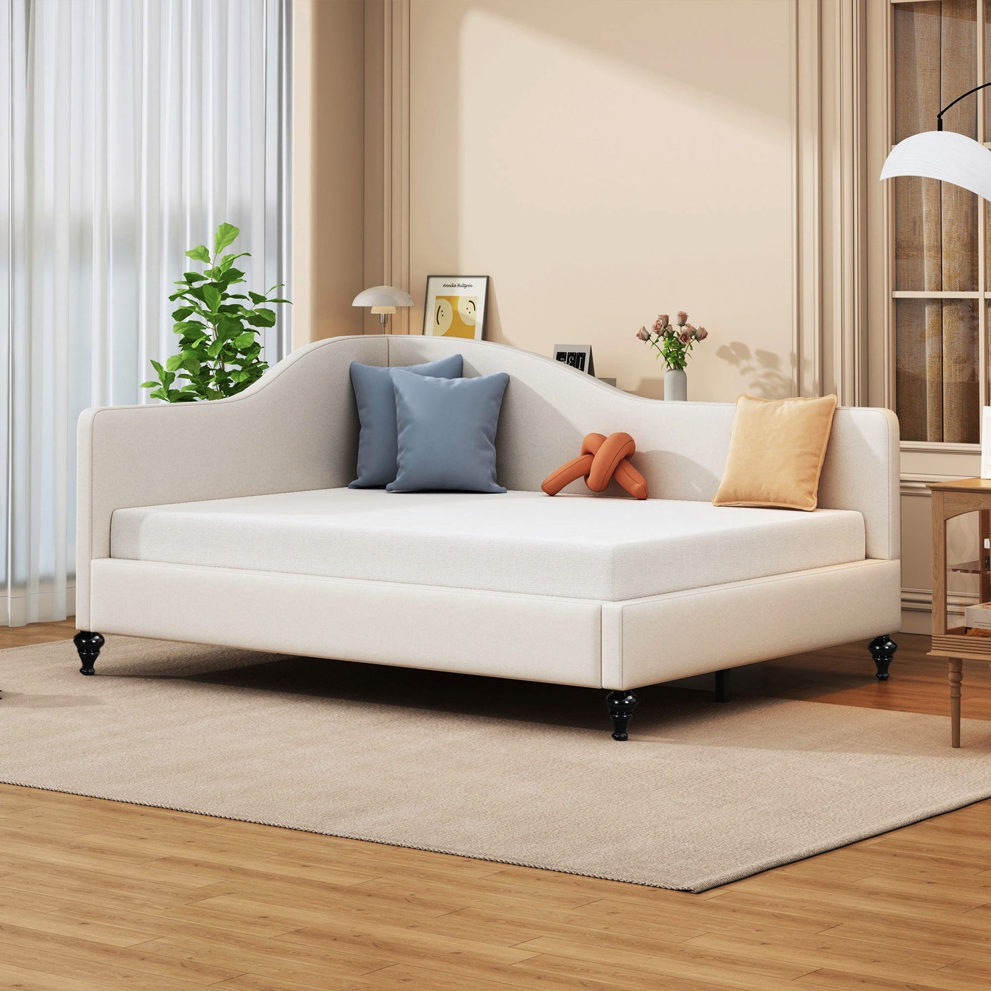Full Size, Durable Construction Modern L Shaped Linen Daybed With Legs - Beige