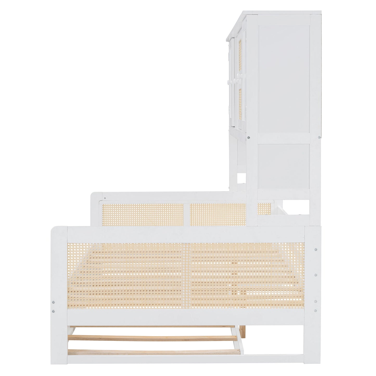 Full Size Wooden Daybed & Twin Size Trundle, And All In One Cabinet And Shelf - White