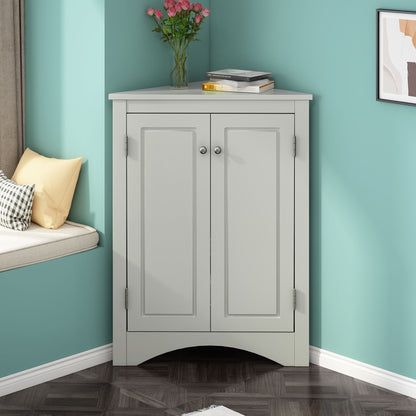 Triangle Bathroom Storage Cabinet With Adjustable Shelves, Freestanding Floor Cabinet For Home Kitchen - Gray