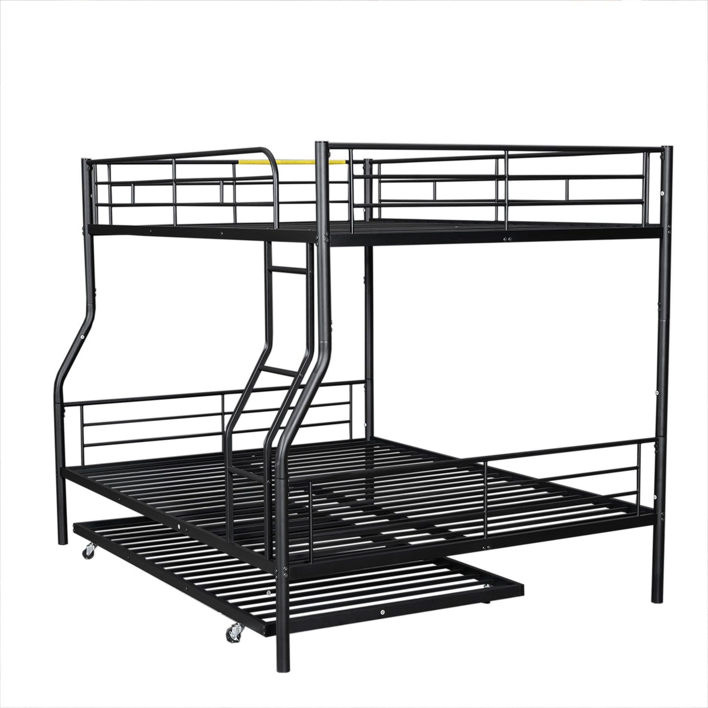 Full Long Over Queen Metal Bunk Bed With Trundle - Black