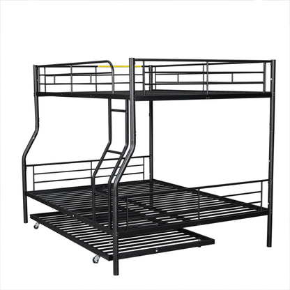 Full Long Over Queen Metal Bunk Bed With Trundle - Black