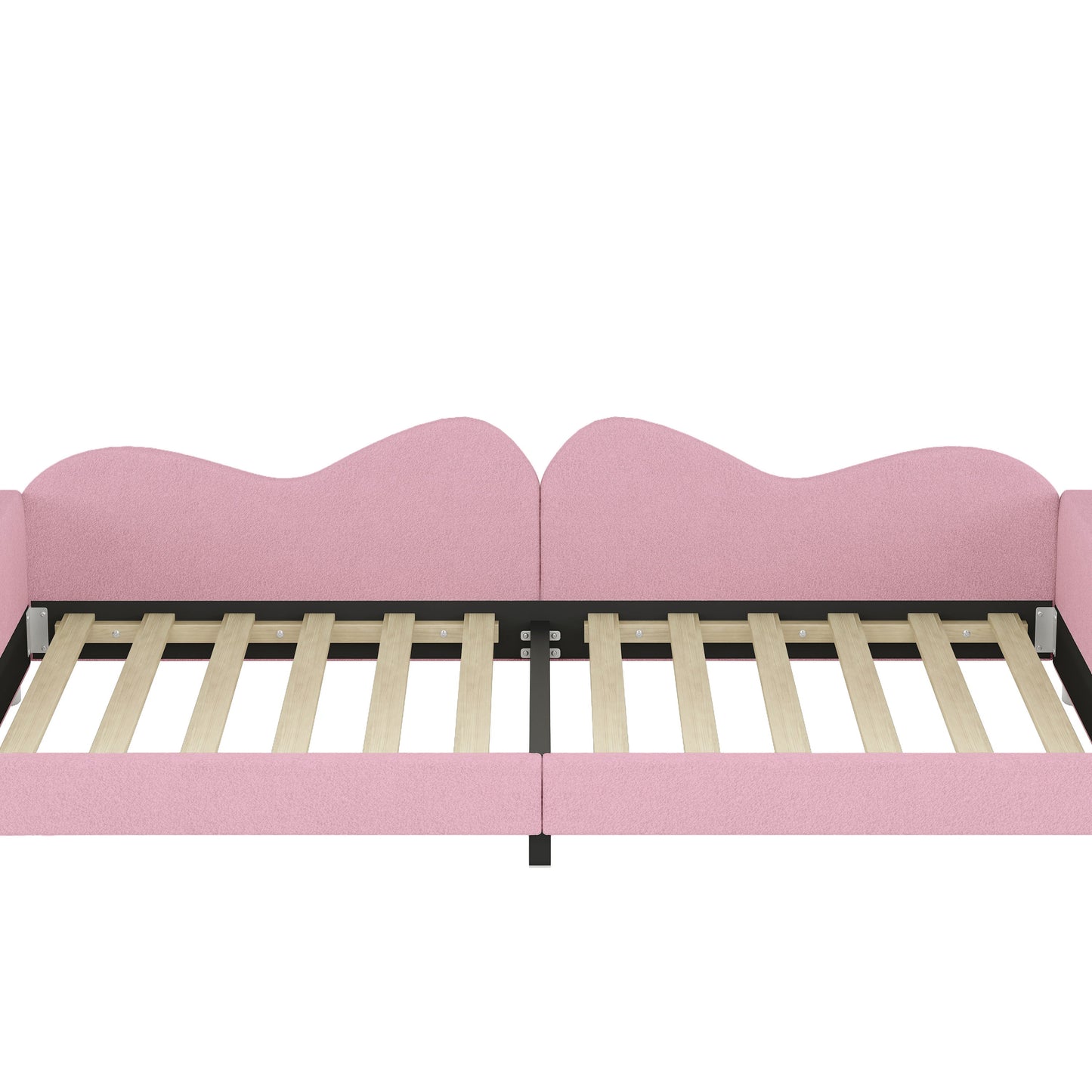 Twin Size Upholstered Daybed, Sherpa Fabric Sofabed With Cloud-Shaped Backrest, No Box - Spring Needed - Pink
