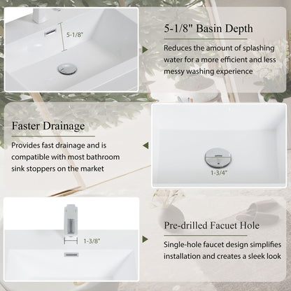 Bathin Freestanding Bathroom Vanity With Double Sinks, Bathroom Storage Vanity Cabinet With Stone Resin Countertop And Soft Close Drawers - Natural Oak