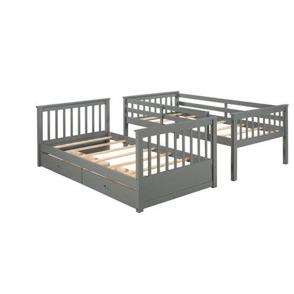 Twin Over Twin Bunk Bed With Ladders And 2 Storage Drawers - Gray