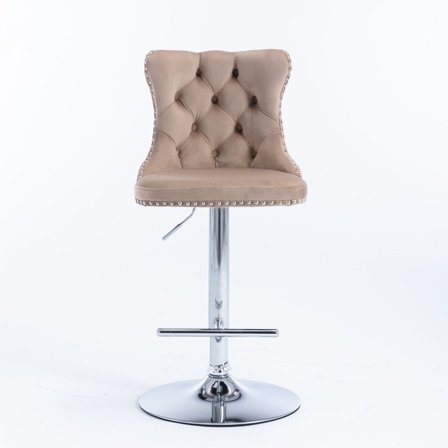 Swivel Velvet Barstools Adjusatble Seat Height From 25-33", Modern Upholstered Chrome Base Bar Stools With Backs Comfortable Tufted For Home Pub And Kitchen Island (Set of 2) - Khaki