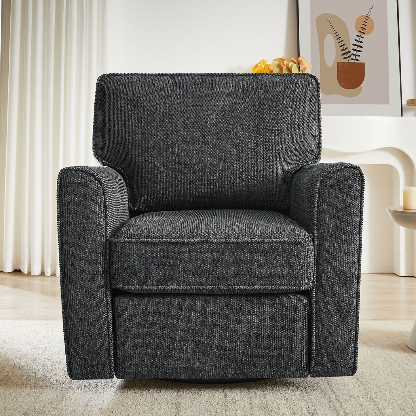 360 Degree Swivel Chair Accent Barrel Armchair With Side Pockets, Compact Design For Living Room, Bedroom, Office - Gray