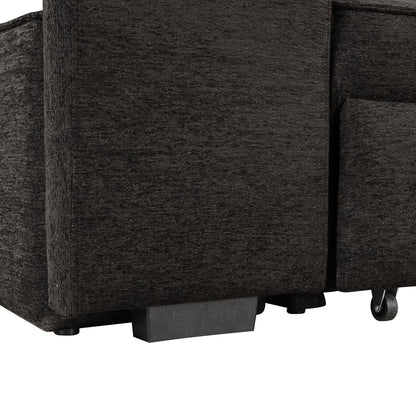 Modern L-Shape 3 Seat Reversible Sectional Couch, Pull Out Sleeper Sofa With Storage Chaise And 2 Stools For Living Room Furniture Set - Charcoal Gray