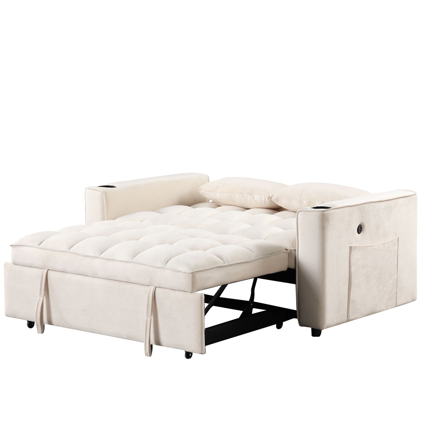 Multi Functional Sofa Bed With Cup Holder And USB Port For Living Room Or Apartments - Milk White