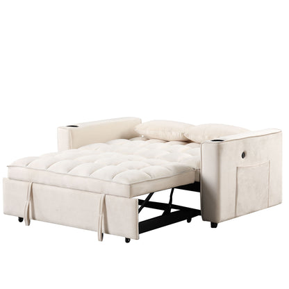 Multi Functional Sofa Bed With Cup Holder And USB Port For Living Room Or Apartments - Milk White