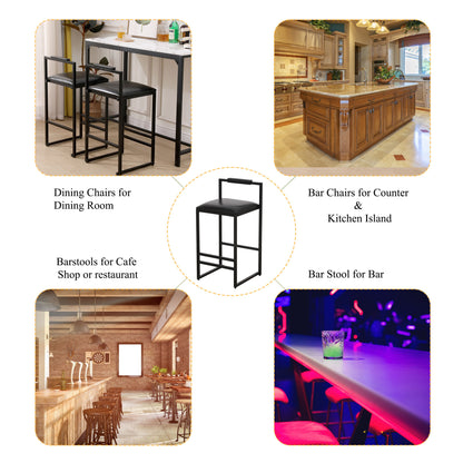 Elegant Bar Stool Set With Backrest And Footrest, Upholstered, Iron Frame, Counter Height - Black
