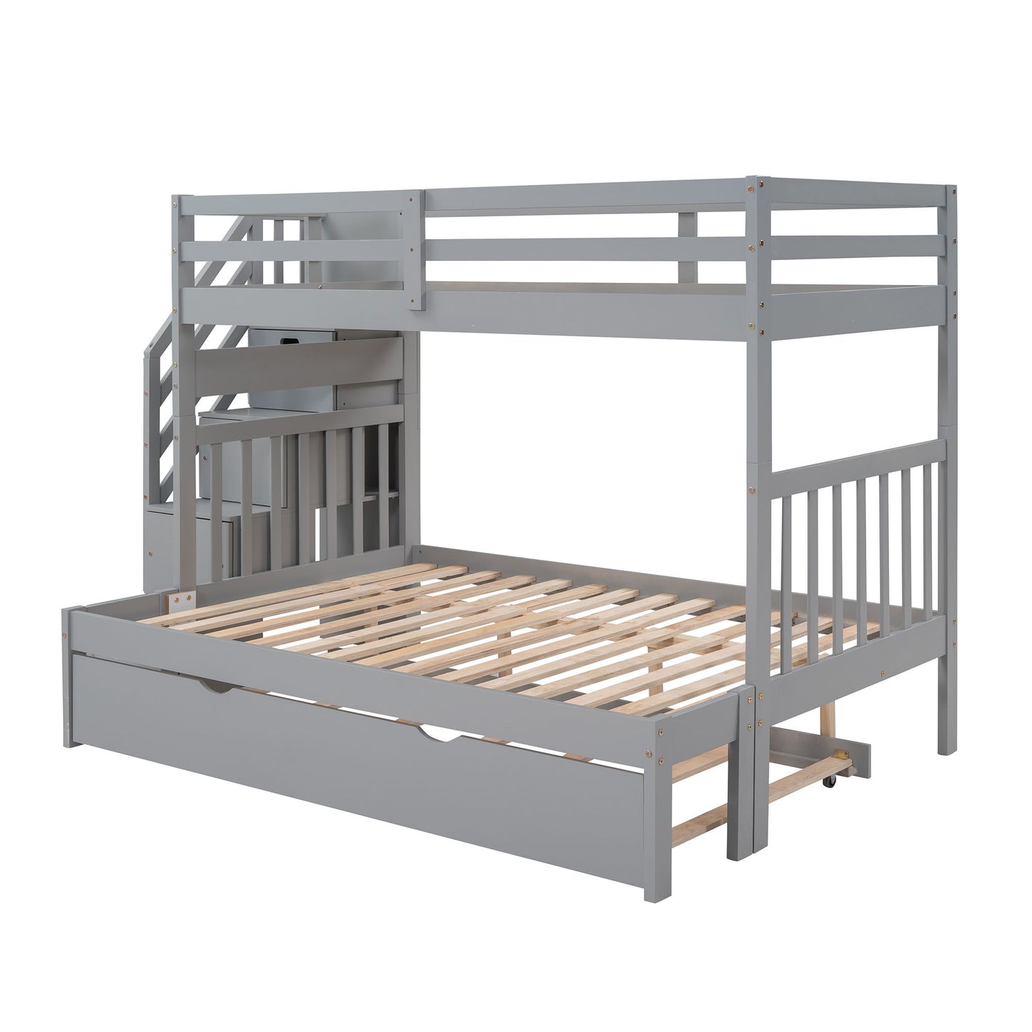 Twin Over Twin / Full Bunk Bed With Twin Size Trundle - Gray
