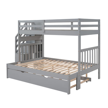 Twin Over Twin / Full Bunk Bed With Twin Size Trundle - Gray