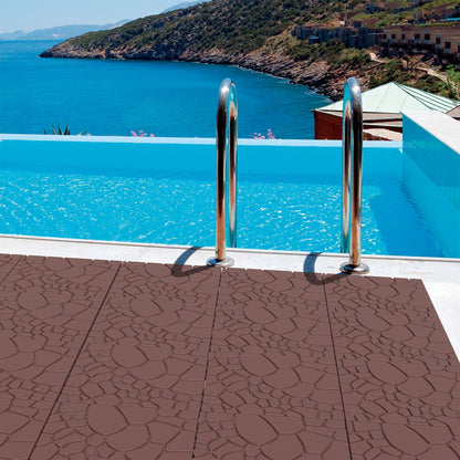Stone Texture 12" Patio Deck Tiles, Diy - Module Interlocking Decking Tiles Floor Tile, Easy And Quick Installation Court Tiles For Porch Poolside Balcony Backyard 44 Pieces - Red Brown