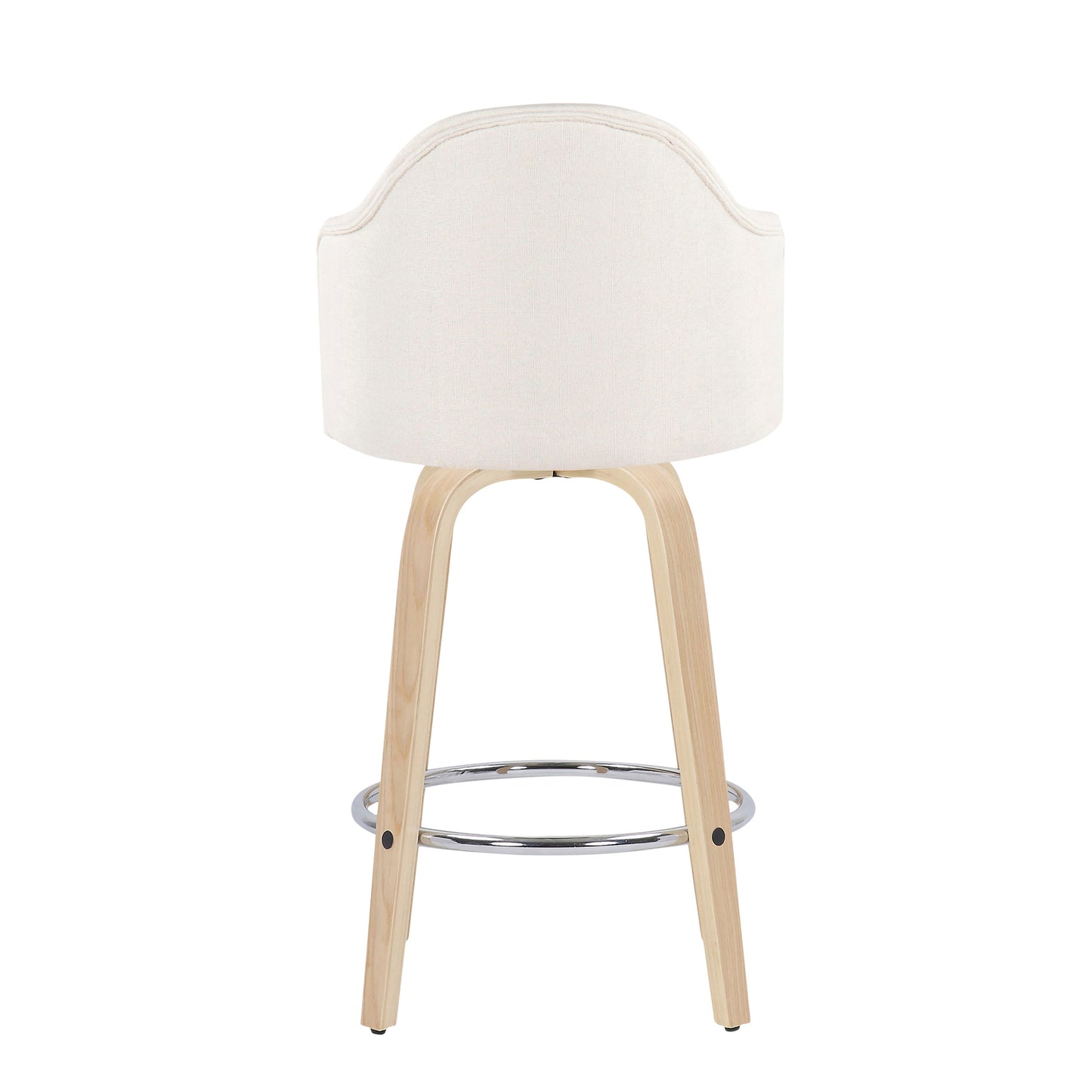 Ahoy - Mid-Century Modern Fixed Height Counter Stool With Natural Legs / Round Chrome Footrest (Set of 2) - Cream